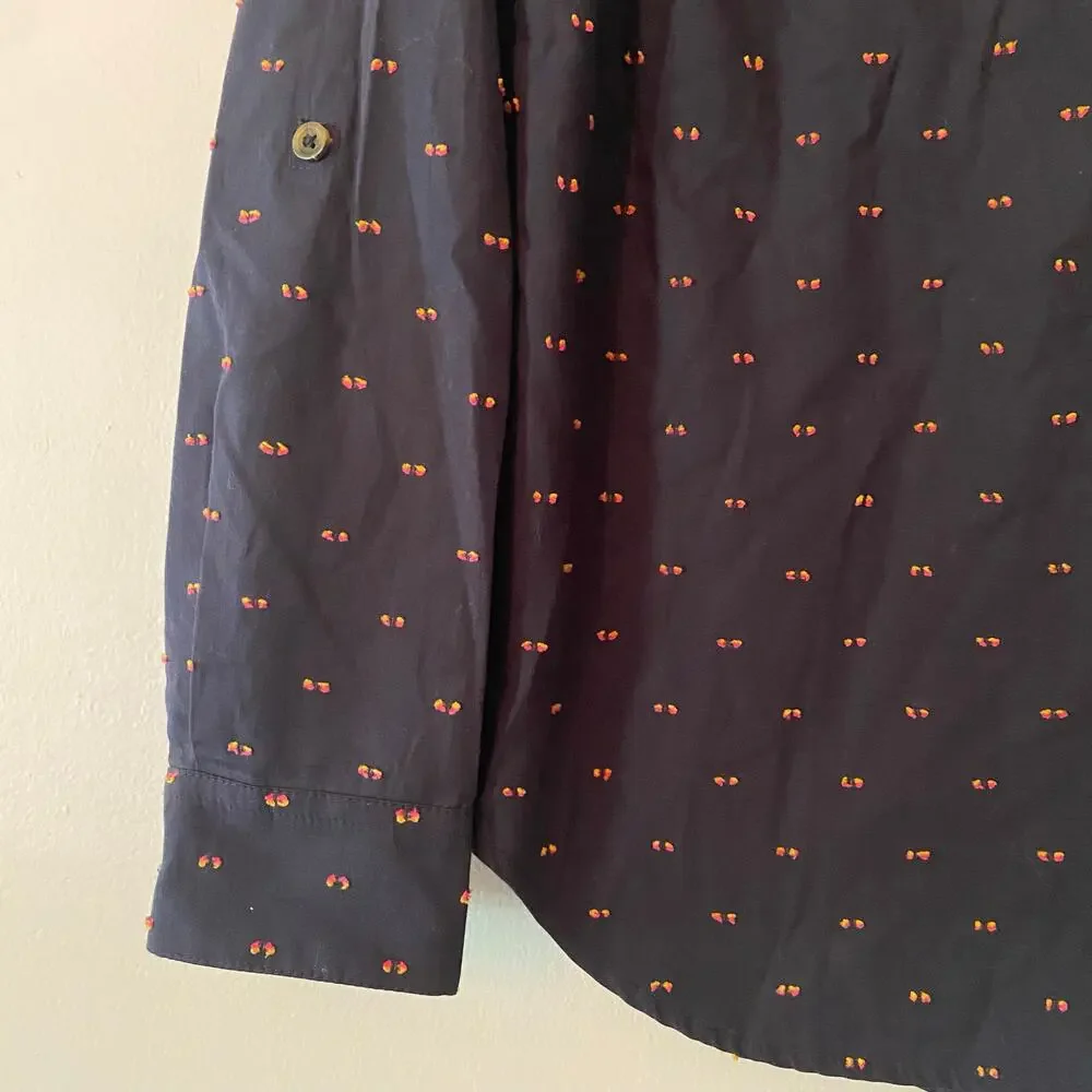 Maeve Anthropologie Navy Blue Polka Dot Button Down Shirt Preppy Women's size 4 - Picture 4 of 12